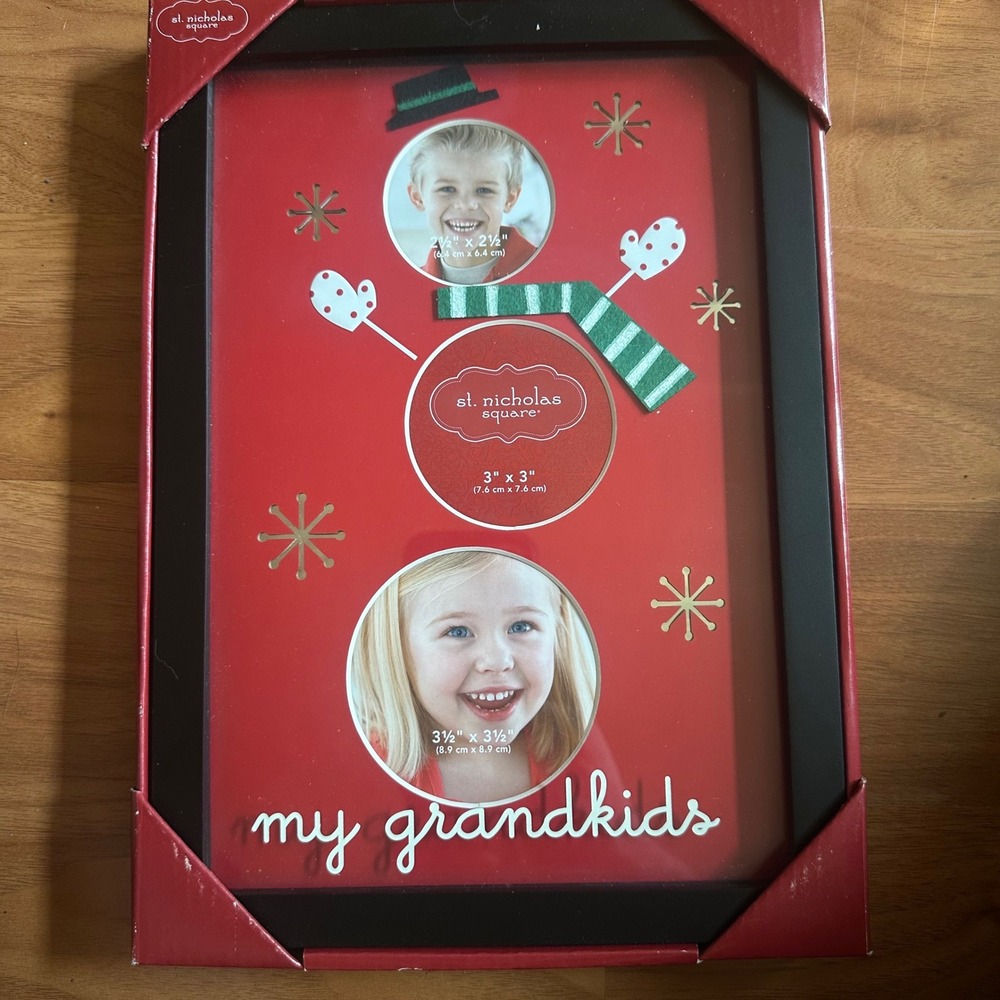 St. Nicholas Square Photo Frame Red My Grandkids Snowman Christmas Decor